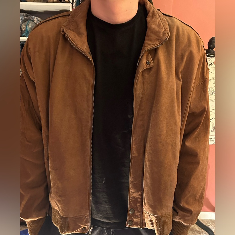 Brown leather bomber Jacket